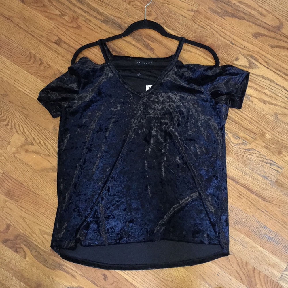 Black velvet top, cut out shoulder
